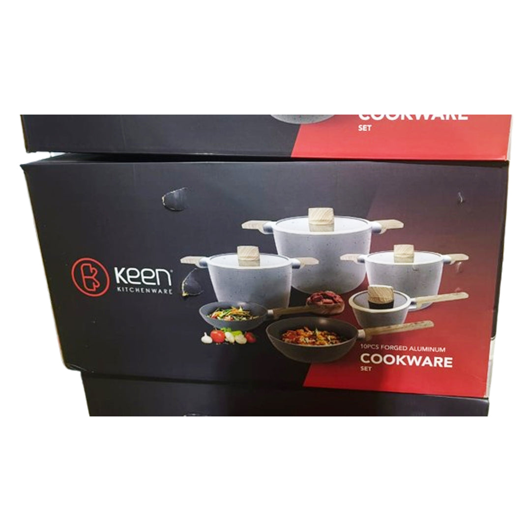 Keen Kitchenware 10-Piece Forged Aluminum Cookware Set with Wood-Style Handles