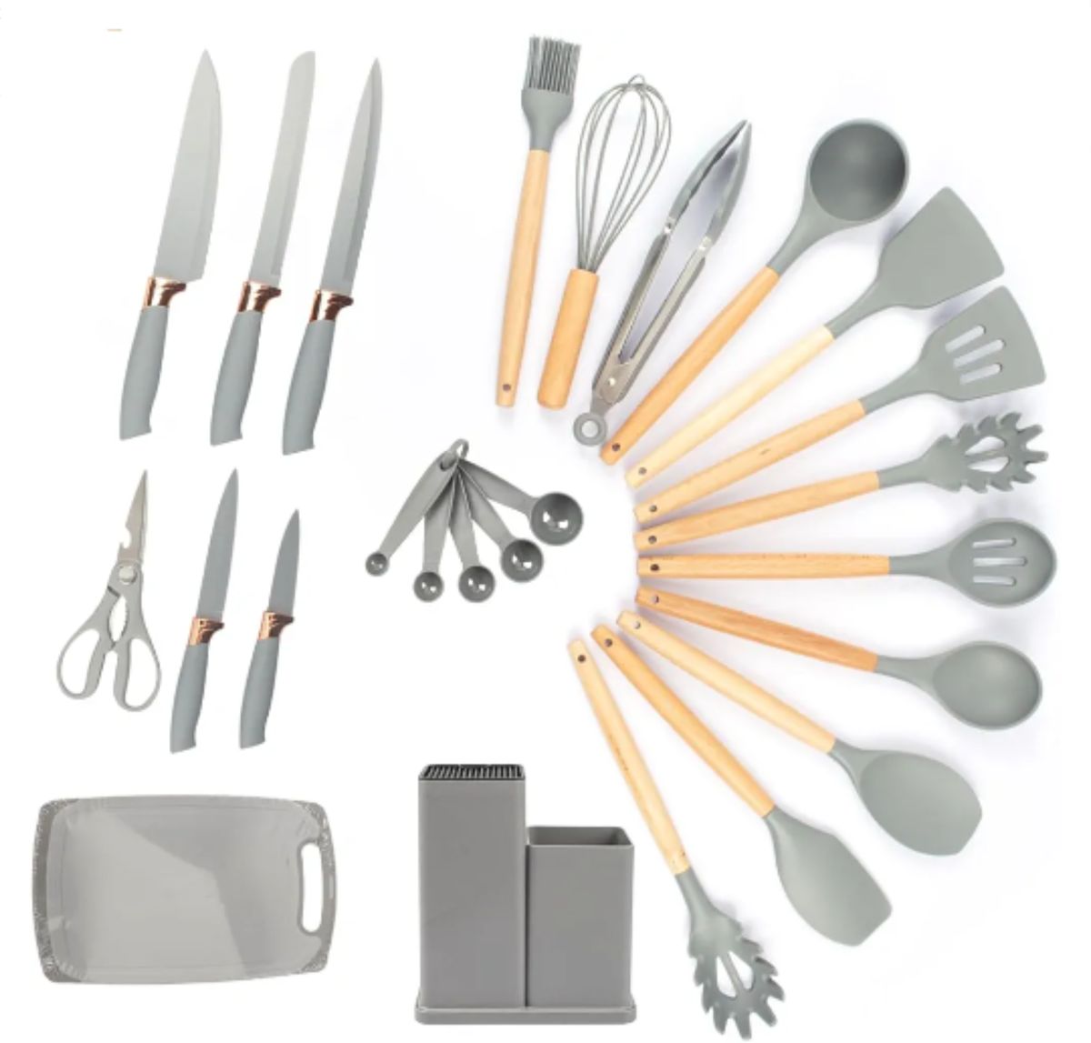 19 Pcs Silicone Cooking Utensils Set with Wooden Handles | Heat-Resistant & Non-Stick Kitchen Tools | Includes Spatulas, Spoons, Whisks & More | Perfect for Cooking & Baking