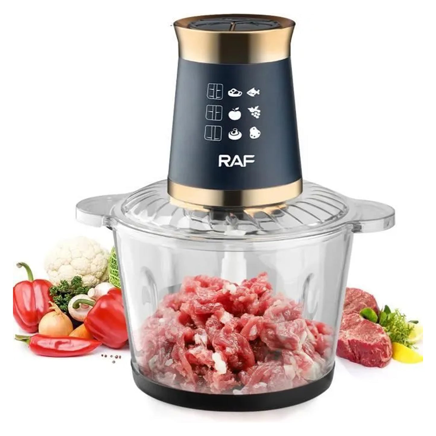 RAF 3L Electric Food Processor – 800W Powerful Meat & Vegetable Chopper with Glass Bowl