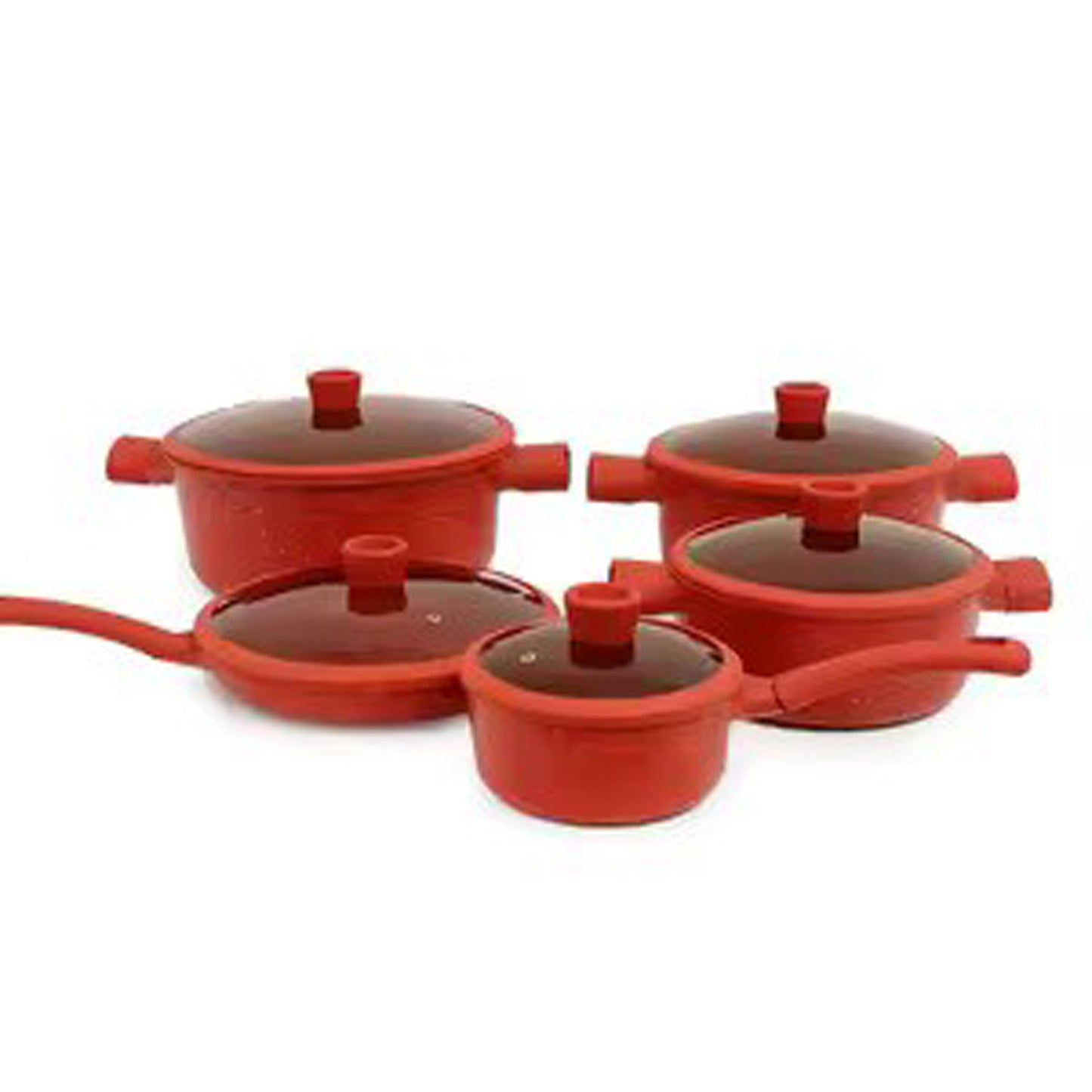 Premium Nonstick Granite Cookware Set – Red Cooking Pots & Pans with Lids