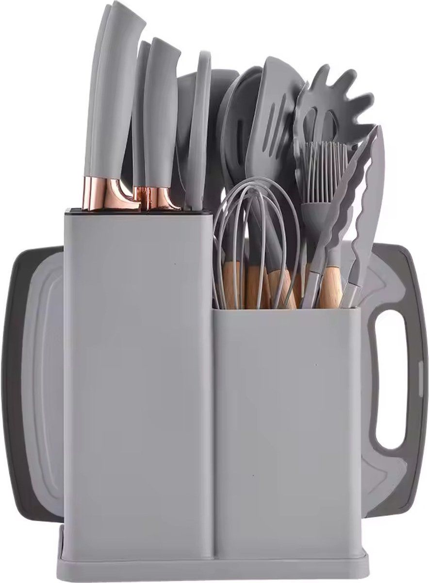 19 Pcs Silicone Cooking Utensils Set with Wooden Handles | Heat-Resistant & Non-Stick Kitchen Tools | Includes Spatulas, Spoons, Whisks & More | Perfect for Cooking & Baking