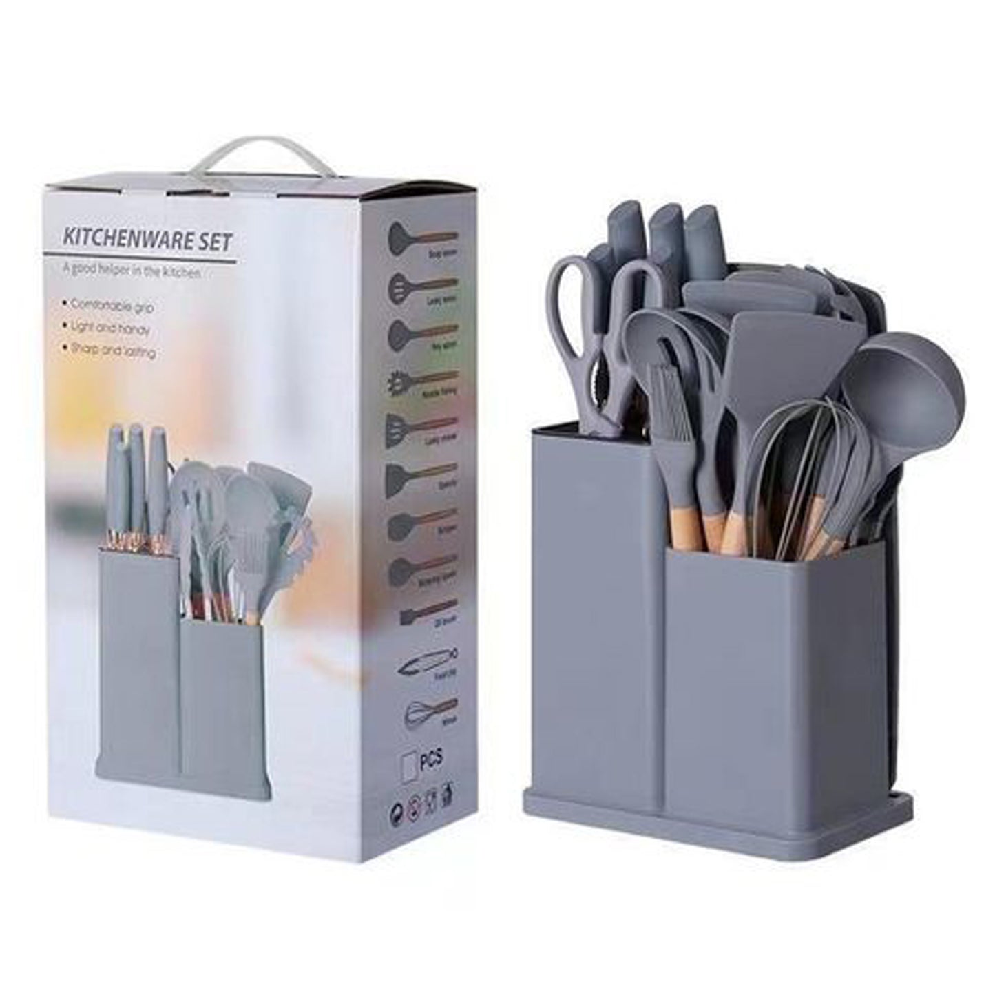 19 Pcs Silicone Cooking Utensils Set with Wooden Handles | Heat-Resistant & Non-Stick Kitchen Tools | Includes Spatulas, Spoons, Whisks & More | Perfect for Cooking & Baking