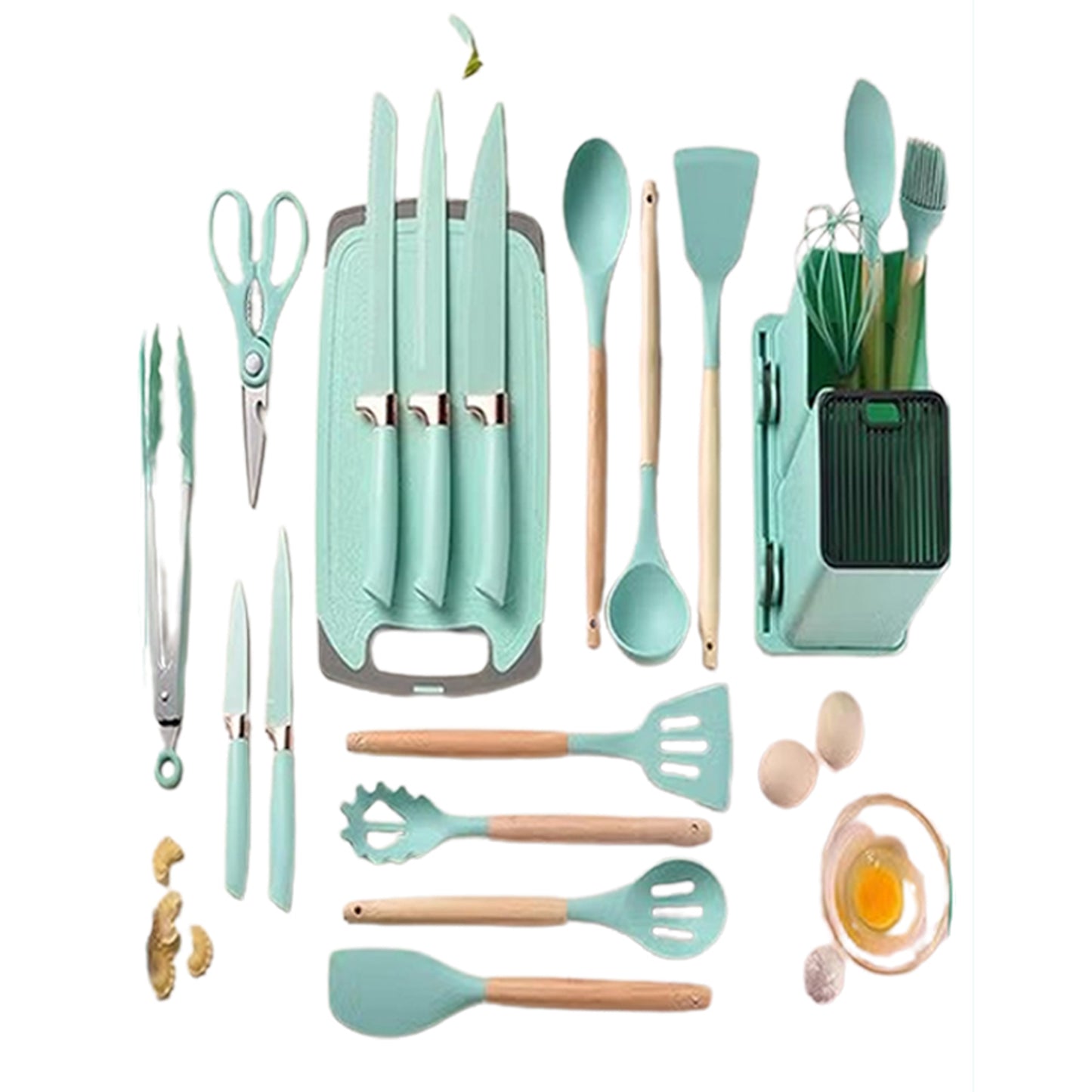 19 Pcs Silicone Cooking Utensils Set with Wooden Handles | Heat-Resistant & Non-Stick Kitchen Tools | Includes Spatulas, Spoons, Whisks & More | Perfect for Cooking & Baking