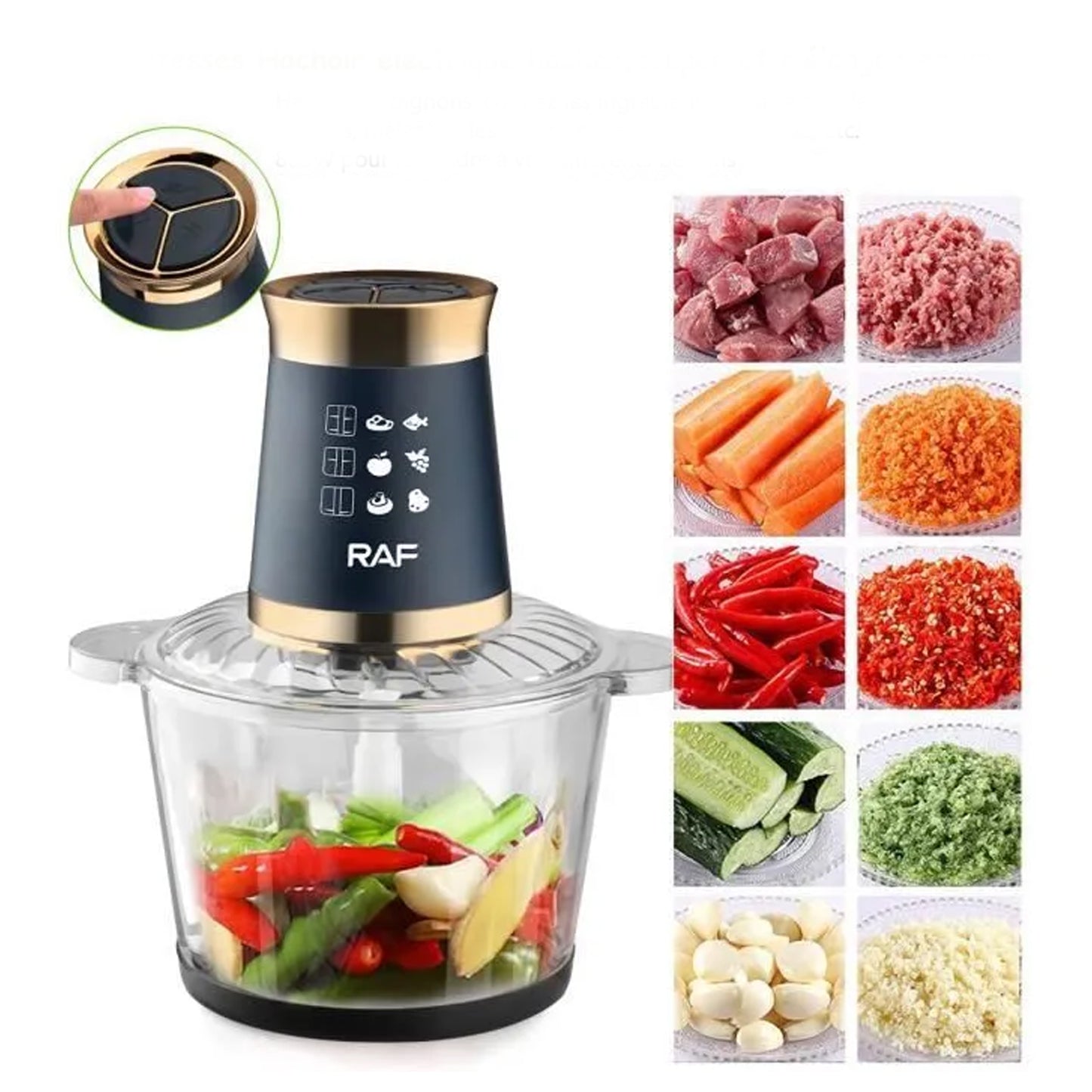RAF 3L Electric Food Processor – 800W Powerful Meat & Vegetable Chopper with Glass Bowl