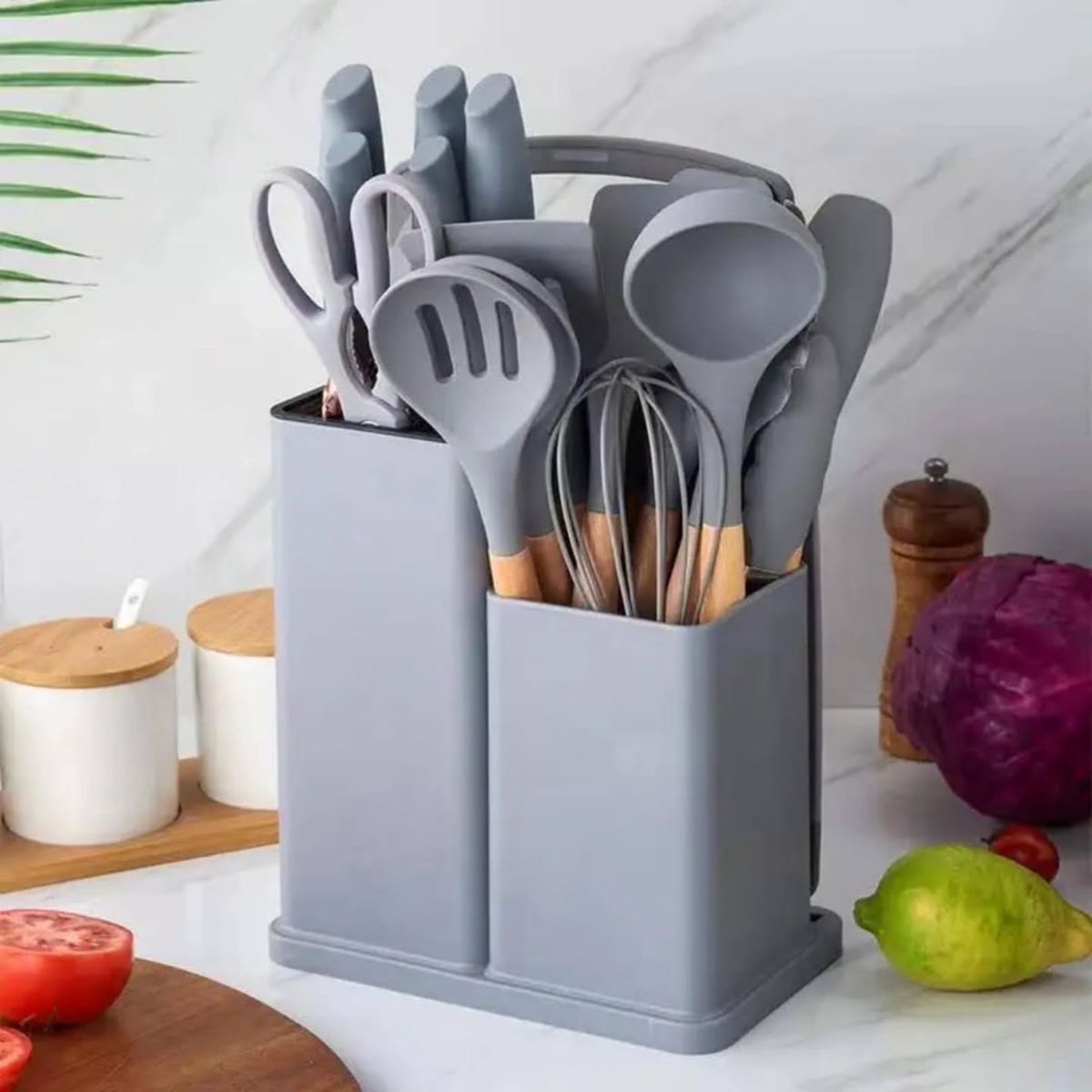 19 Pcs Silicone Cooking Utensils Set with Wooden Handles | Heat-Resistant & Non-Stick Kitchen Tools | Includes Spatulas, Spoons, Whisks & More | Perfect for Cooking & Baking
