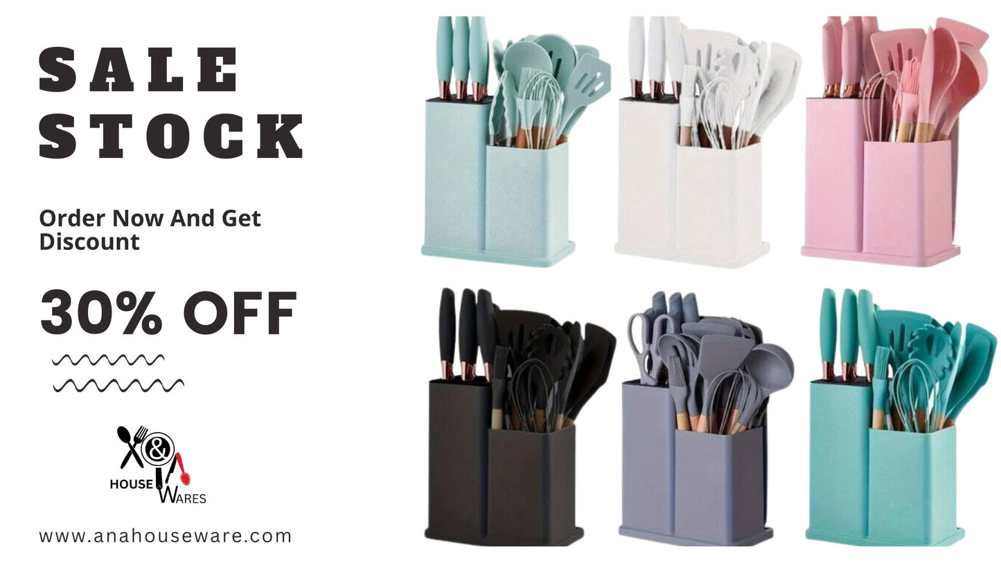 19 Pcs Silicone Cooking Utensils Set with Wooden Handles | Heat-Resistant & Non-Stick Kitchen Tools | Includes Spatulas, Spoons, Whisks & More | Perfect for Cooking & Baking