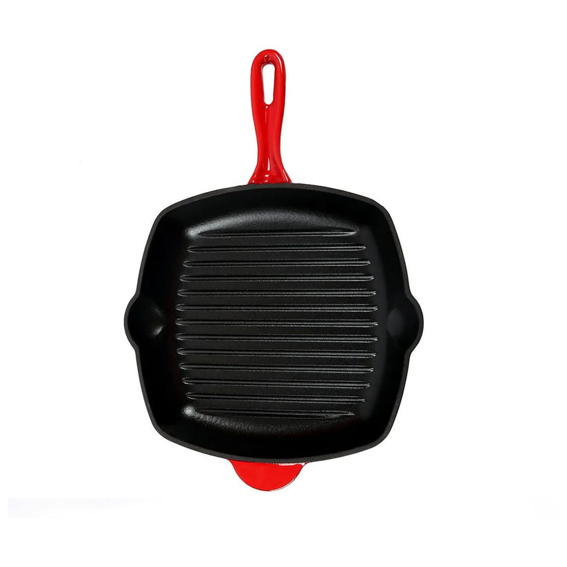 Enameled Cast Iron Square Grill Pan – Non-Stick Griddle Skillet for Stovetop, Oven, and Induction Cooking