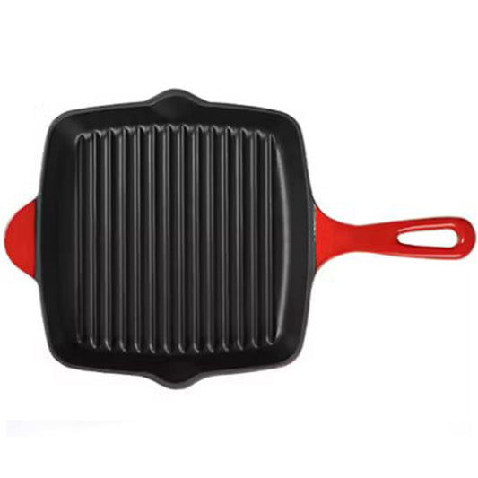 Enameled Cast Iron Square Grill Pan – Non-Stick Griddle Skillet for Stovetop, Oven, and Induction Cooking