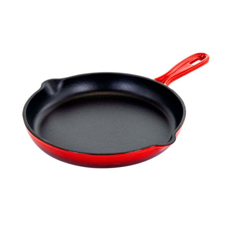 Premium Enamel Coated Cast Iron Skillet – Non-Stick Frying Pan with Dual Pour Spouts – Red, Pink, Navy Blue & Black