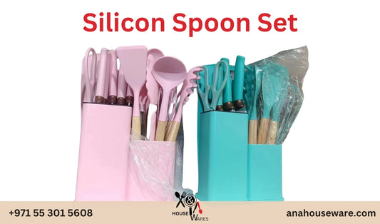 Silicon Spoon Set – Stylish, Durable, and Perfect for Your Kitchen (17 Pieces With Cutting Board)