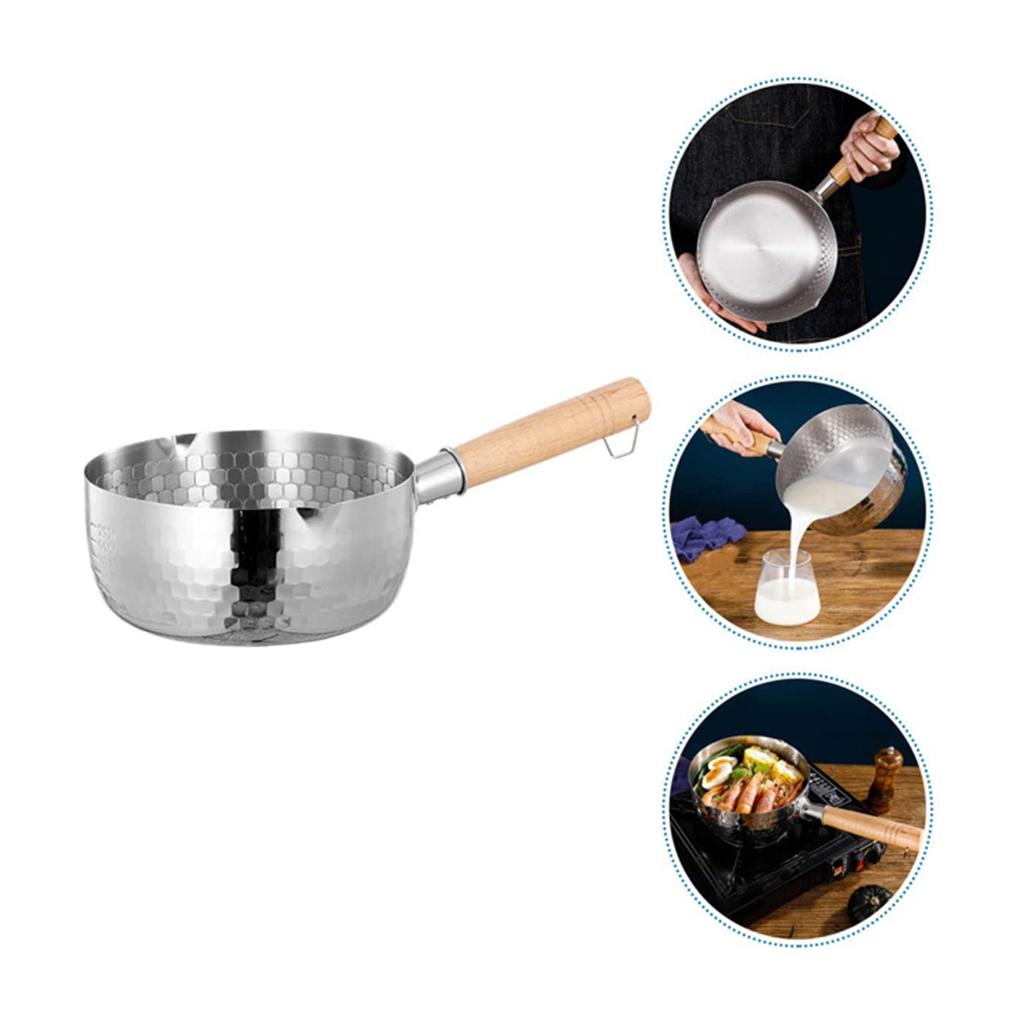 Stainless Steel Saucepan with Wooden Handle | Stainless Steel Milk Pot | Flat Bottom Cooking Pot for Ramen, Milk & More | Durable Japanese Cookware