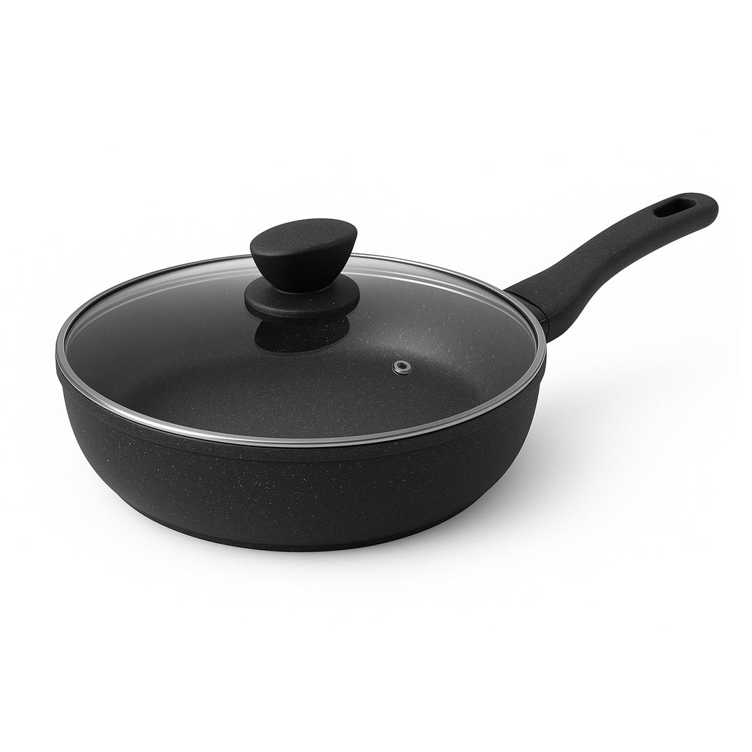 28cm Marble Coated Non-Stick Frying Pan with Lid – Induction Base & Eco-Safe Design
